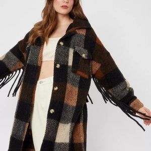 Nasty Gal Plaid Fringe Shacket Longline Jacket
